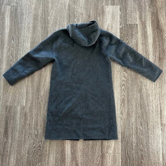 EUC Theory Double-Faced Wool Cashmere Hooded Duffle Coat Gray Longline Jacket L - Picture 16 of 16